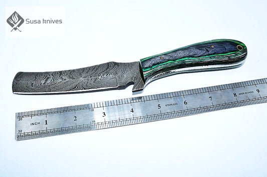 HAND FORGED DAMASCUS STEEL BULL CUTTER/COWBOY KNIFE & PUKKA WOOD HANDLE - SUSA KNIVES