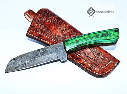 HAND FORGED DAMASCUS STEEL BULL CUTTER/COWBOY KNIFE & PUKKA WOOD HANDLE - SUSA KNIVES