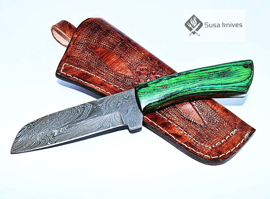 HAND FORGED DAMASCUS STEEL BULL CUTTER/COWBOY KNIFE & PUKKA WOOD HANDLE - SUSA KNIVES
