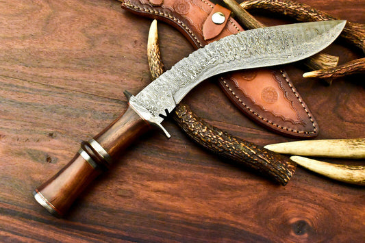 Custom Handmade Damascus Kukri Hunting Knife | Walnut Wood - SUSA KNIVES