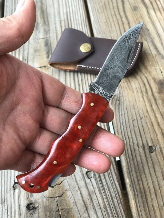 Custom HAND FORGED DAMASCUS STEEL Folding Pocket Knife W/ Back Lock - SUSA KNIVES