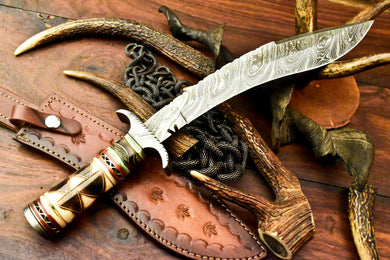 Custom Handmade Damascus Kukri Hunting Knife | Farms Camel Bone - SUSA KNIVES