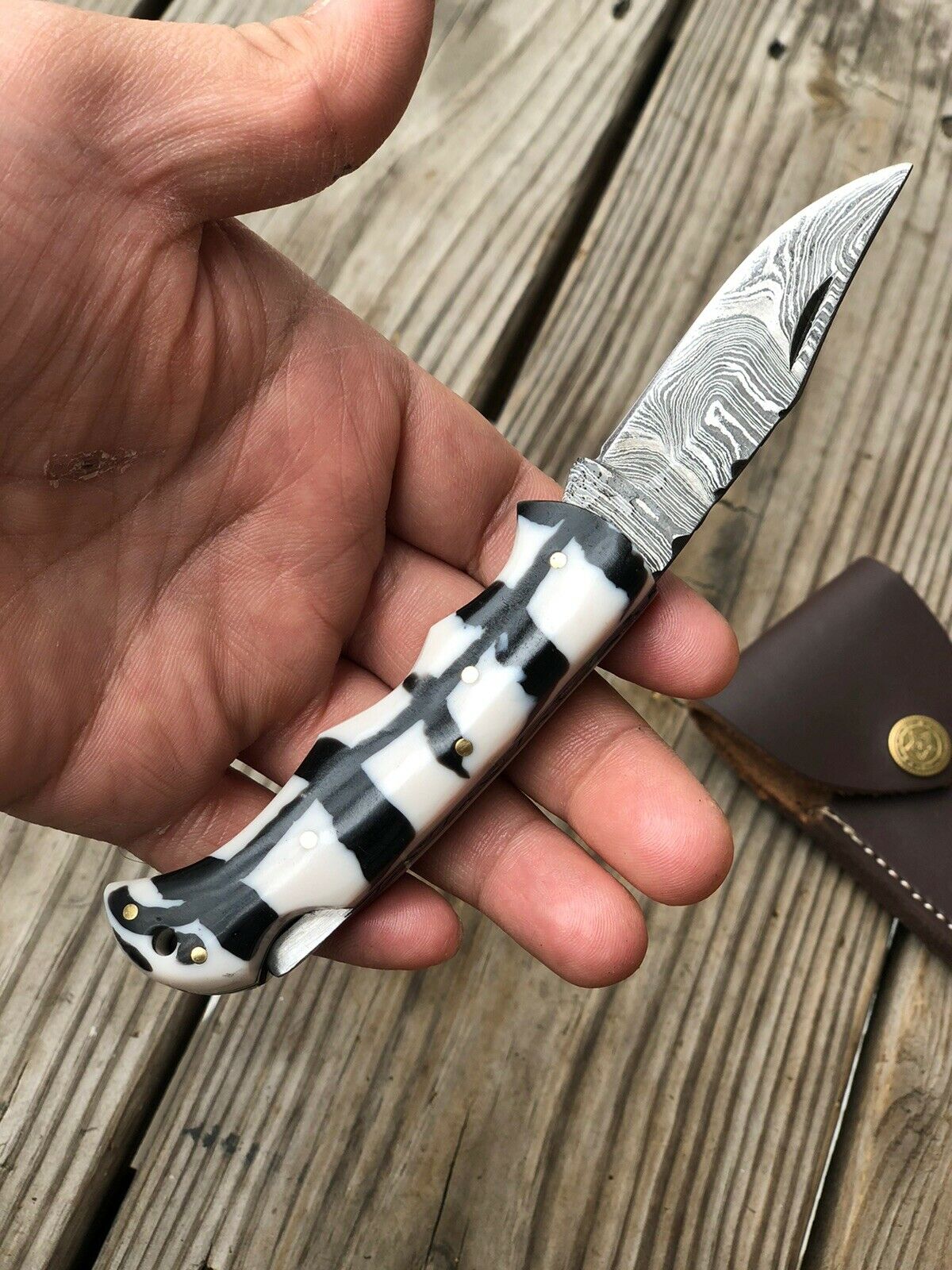 Custom HAND FORGED DAMASCUS STEEL Folding Pocket Knife W/ Back Lock - SUSA KNIVES