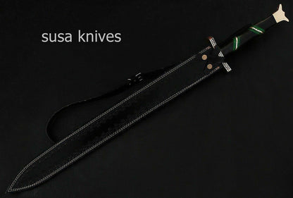 Custom Handmade New Damascus Steel Viking Snake Style Sword, Micarta Handle - SUSA KNIVES