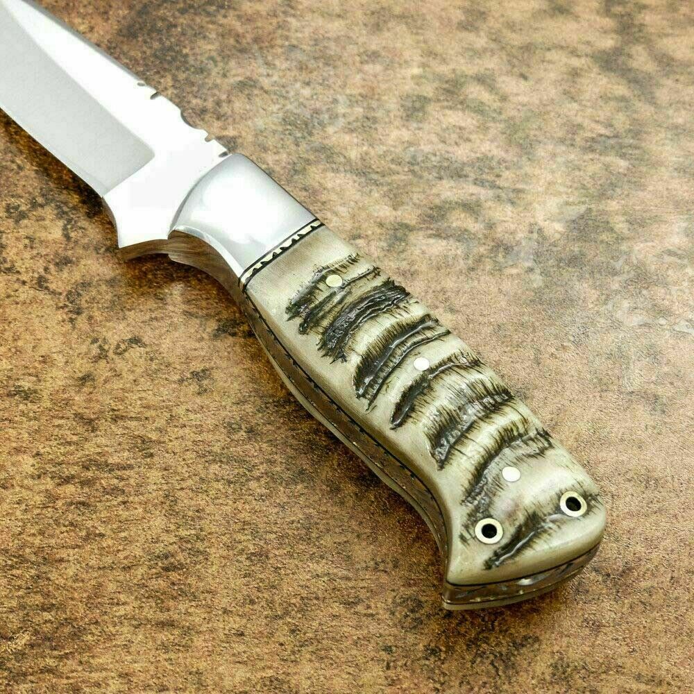 CUSTOM HAND MADE D2 HUNTING KNIFE - FULL TANG - SHEEP HORN HANDLE - SUSA KNIVES