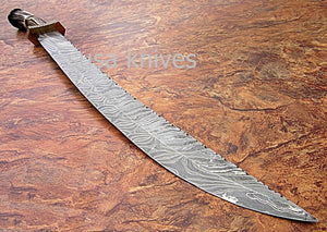 CUSTOM HAND MADE DAMASCUS STEEL HUNTING SWORD KNIFE - SUSA KNIVES