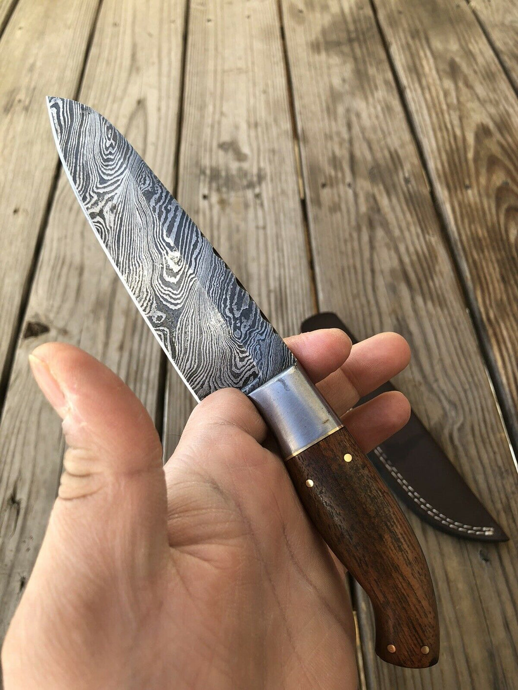 Hand Forged DAMASCUS STEEL Chef Knife W/Rose Wood & Steel Bolster Handle - SUSA KNIVES