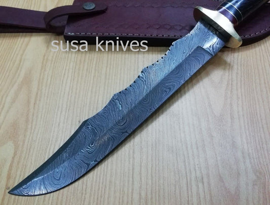 Customized Handmade Moqen,s Damascus Steel Lion Hunting knfie - SUSA KNIVES