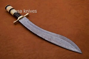 Handmade Damascus Steel Bowie Knive - Camel Bone & Micarta Handle - SUSA KNIVES