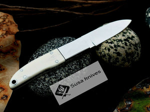 CUSTOM MADE, MIRROR POLISHED 440 C,MAMMOTH HANDLE HUNTING / FIGHTING KNIFE - SUSA KNIVES