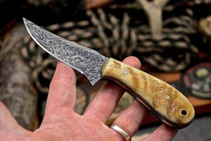 Handmade Hammered Damascus Custom Bird Fish Small Hunting Skinning Knife - SUSA KNIVES