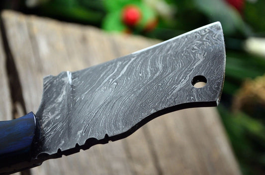 CUSTOM HANDMADE DAMASCUS STEEL EXOTIC WOOD MINI CLEAVER KNIFE - POCKET KNIFE - SUSA KNIVES