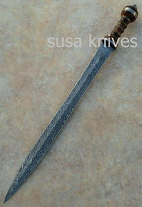 HANDMADE DAMASCUS STEEL GLADIUS SWORD KNIFE 29.50 INCHES WALNUT WOOD HANDLE - SUSA KNIVES