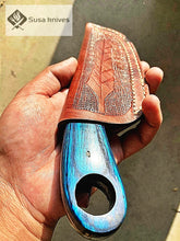 Load image into Gallery viewer, HAND FORGED DAMASCUS STEEL BULL CUTTER/COWBOY KNIFE &amp; PUKKA WOOD HANDLE - SUSA KNIVES
