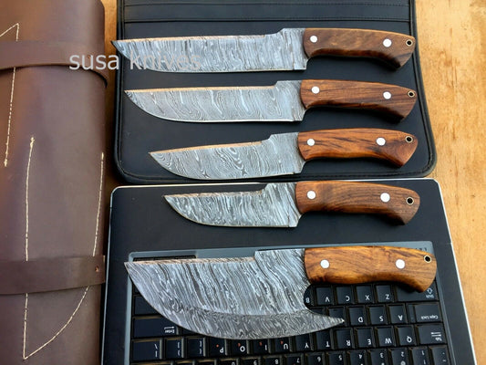 MURT ART CUSTOM HANDMADE DAMASCUS STEEL CHEF SET KNIVES - SUSA KNIVES