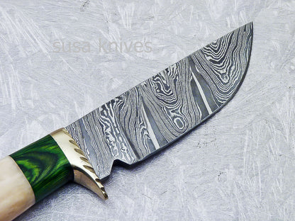 HANDMADE DAMASCUS 8.0" HUNTING KNIFE WITH CAMEL BONE HANDLE - SUSA KNIVES