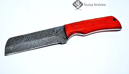 HAND FORGED DAMASCUS STEEL BULL CUTTER/COWBOY KNIFE & PUKKA WOOD HANDLE - SUSA KNIVES