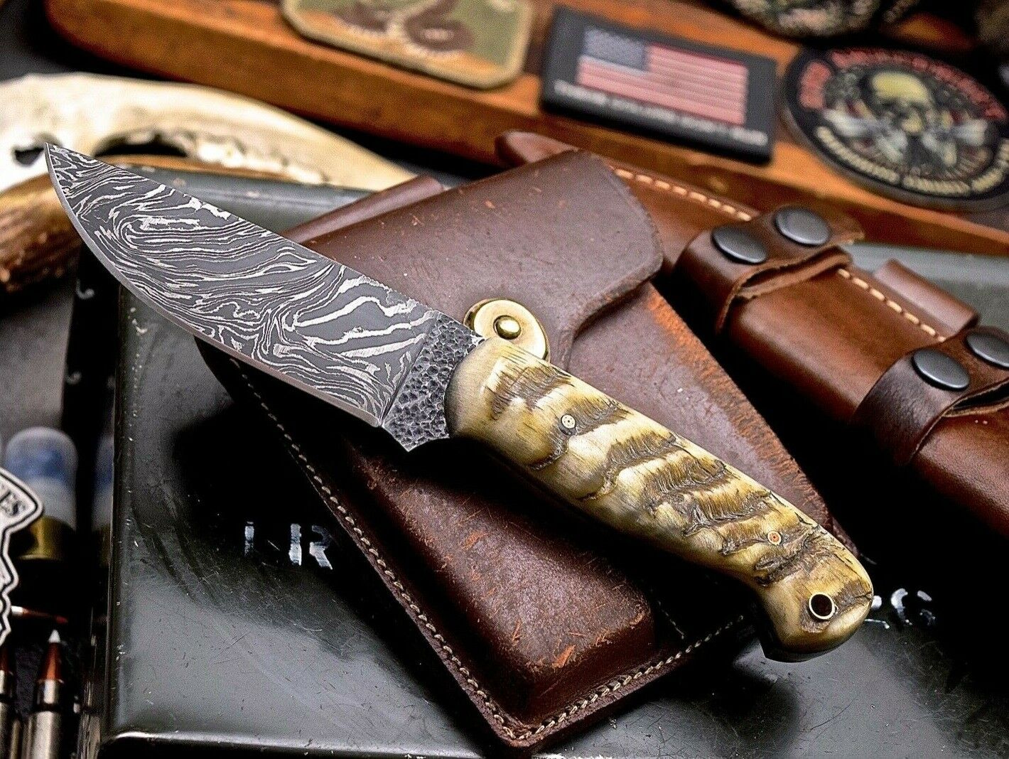 Handmade Hammered Damascus Custom Bird Fish Small Hunting Skinning Knife - SUSA KNIVES