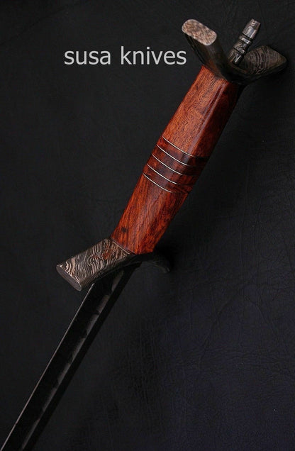 Custom Handmade Damascus Forged Steel Celtic Sword Knife - SUSA KNIVES