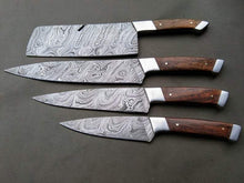 Load image into Gallery viewer, Set Of 4 Beautiful Handmade Damascus Steel Chef Knives With Leather Bag - SUSA KNIVES
