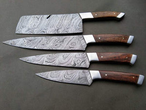 Set Of 4 Beautiful Handmade Damascus Steel Chef Knives With Leather Bag - SUSA KNIVES
