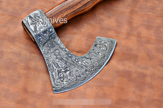 Custom Handmade Damascus Tomahawk Damascus Axe , Hatchet with Rose wood - SUSA KNIVES