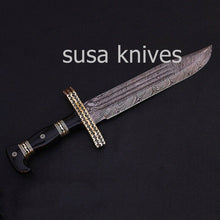 Load image into Gallery viewer, CUSTOM HANDMADE DAMASCUS STEEL COLLECTIBLE BOWIE KNIFE WITH LEATHER SHEATH - SUSA KNIVES
