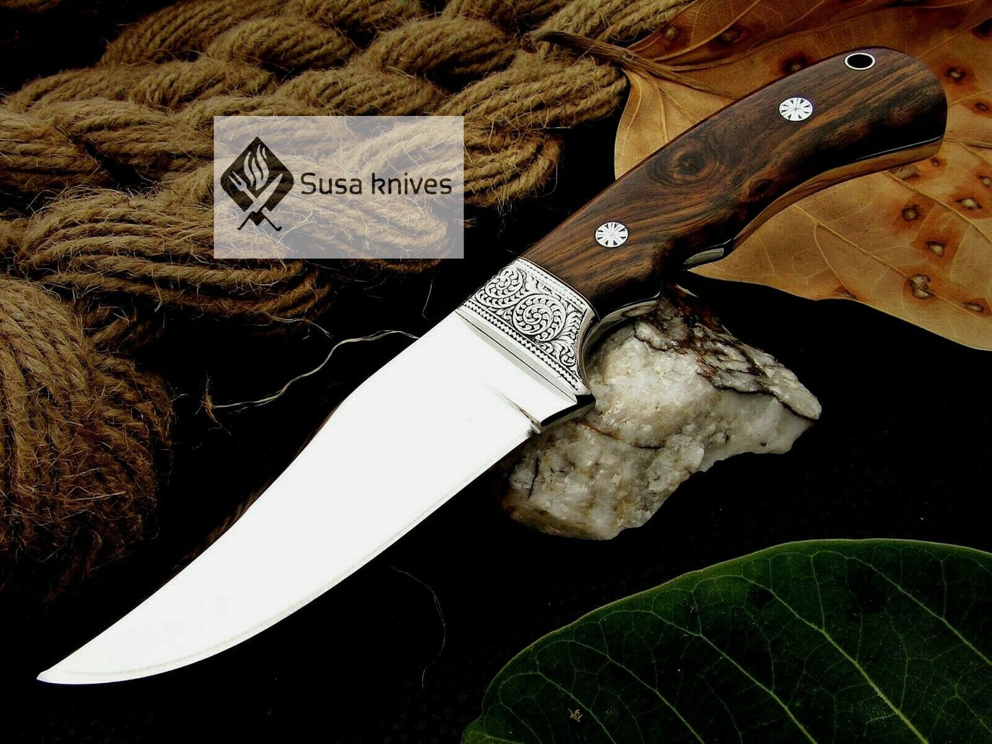 HANDMADE ENGRAVED, HUNTING/FIGHTING KNIFE  440C MIRROR POLISHED - SUSA KNIVES