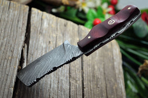 MINI POCKET CLEAVER HAND FORGED DAMASCUS STEEL CUSTOM HUNTING KNIFE WITH SHEATH - SUSA KNIVES