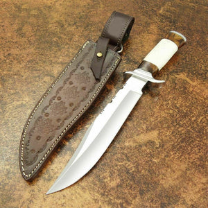 Beautiful Custom Handmade D2 Steel Hunting Knife | Sheath | Camel Bone Handle - SUSA KNIVES