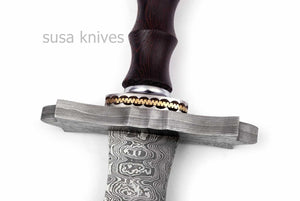 Beautiful Custom Handmade Damascus Steel Sword [Sheath] Rose Wood Handle - SUSA KNIVES