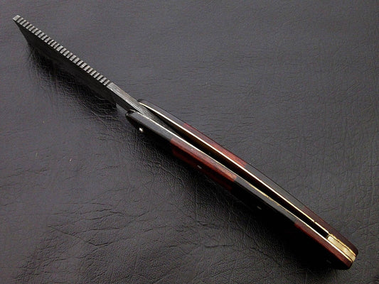 BEAUTIFUL CUSTOM HANDMADE DAMASCUS SHAVING RAZOR HANDLE ROSE WOOD & BULL HORN - SUSA KNIVES