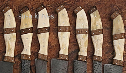 CUSTOM MADE DAMASCUS BLADE KITCHEN/CHEF KNIFE 07 PC'S SET - SUSA KNIVES