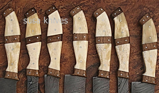 CUSTOM MADE DAMASCUS BLADE KITCHEN/CHEF KNIFE 07 PC'S SET - SUSA KNIVES