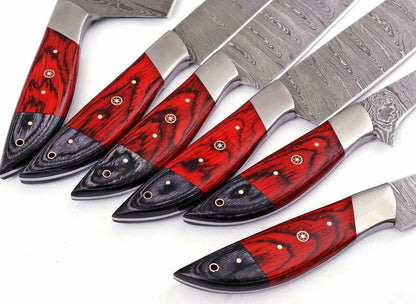 Set Of 6 Beautiful Handmade Damascus Steel Chef Knives With Leather Bag - SUSA KNIVES