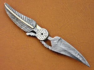 CUSTOM HAND MADE DAMASCUS STEEL LEAF FOLDING POCKET KNIFE - SUSA KNIVES