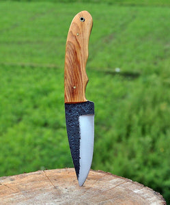 hand Forged Railroad Spike Carbon Steel Hunting Knife W/ Olive Wood Handle - SUSA KNIVES