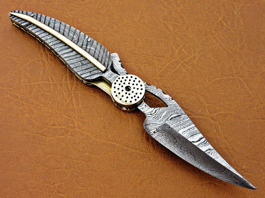 CUSTOM HAND MADE DAMASCUS STEEL LEAF FOLDING POCKET KNIFE - SUSA KNIVES