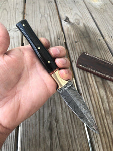 HAND FORGED DAMASCUS STEEL DAGGER BOOT Throwing Knife Horn &Brass Bolster Handle - SUSA KNIVES