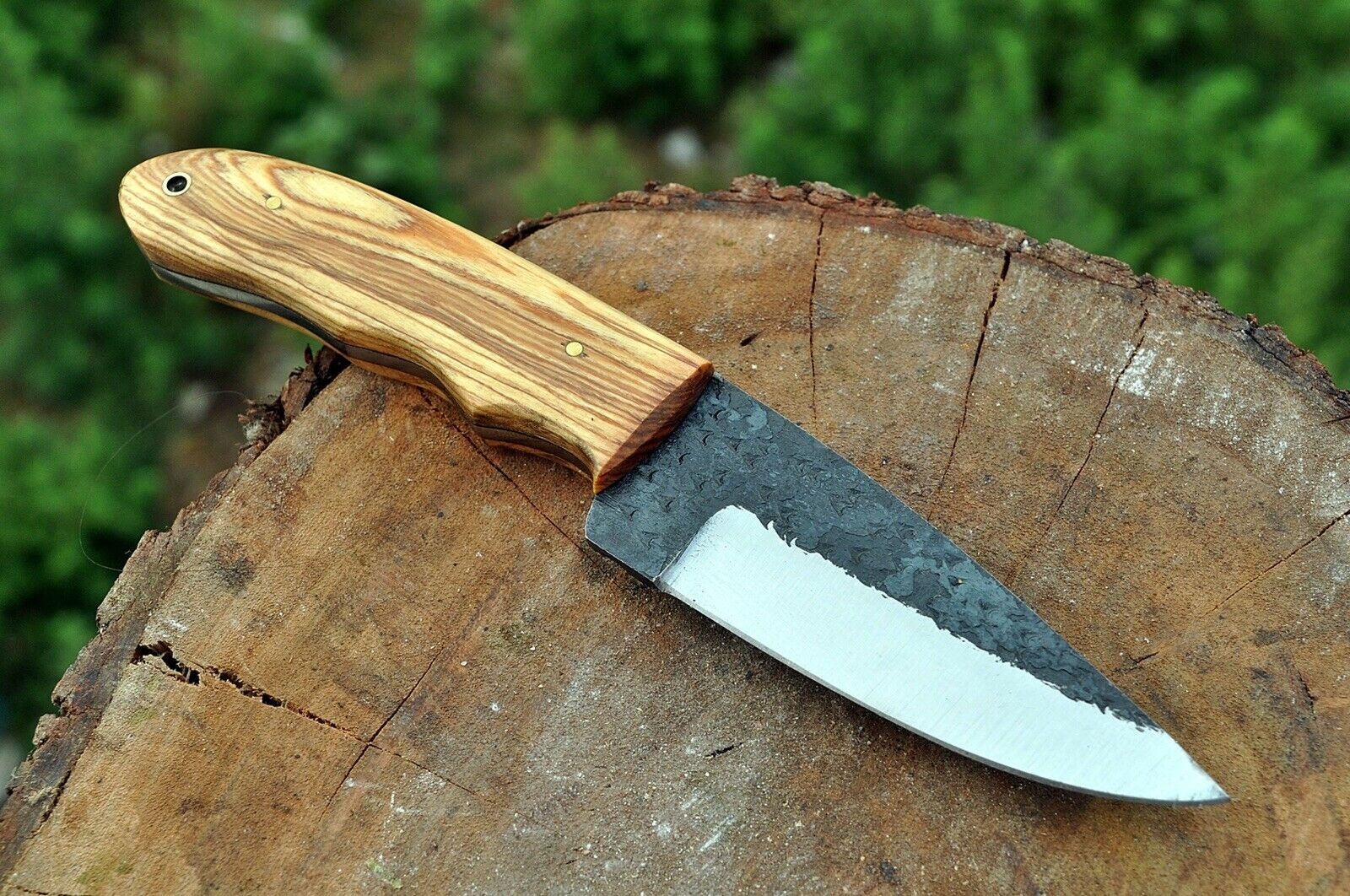 hand Forged Railroad Spike Carbon Steel Hunting Knife W/ Olive Wood Handle - SUSA KNIVES
