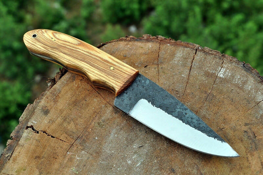 hand Forged Railroad Spike Carbon Steel Hunting Knife W/ Olive Wood Handle - SUSA KNIVES