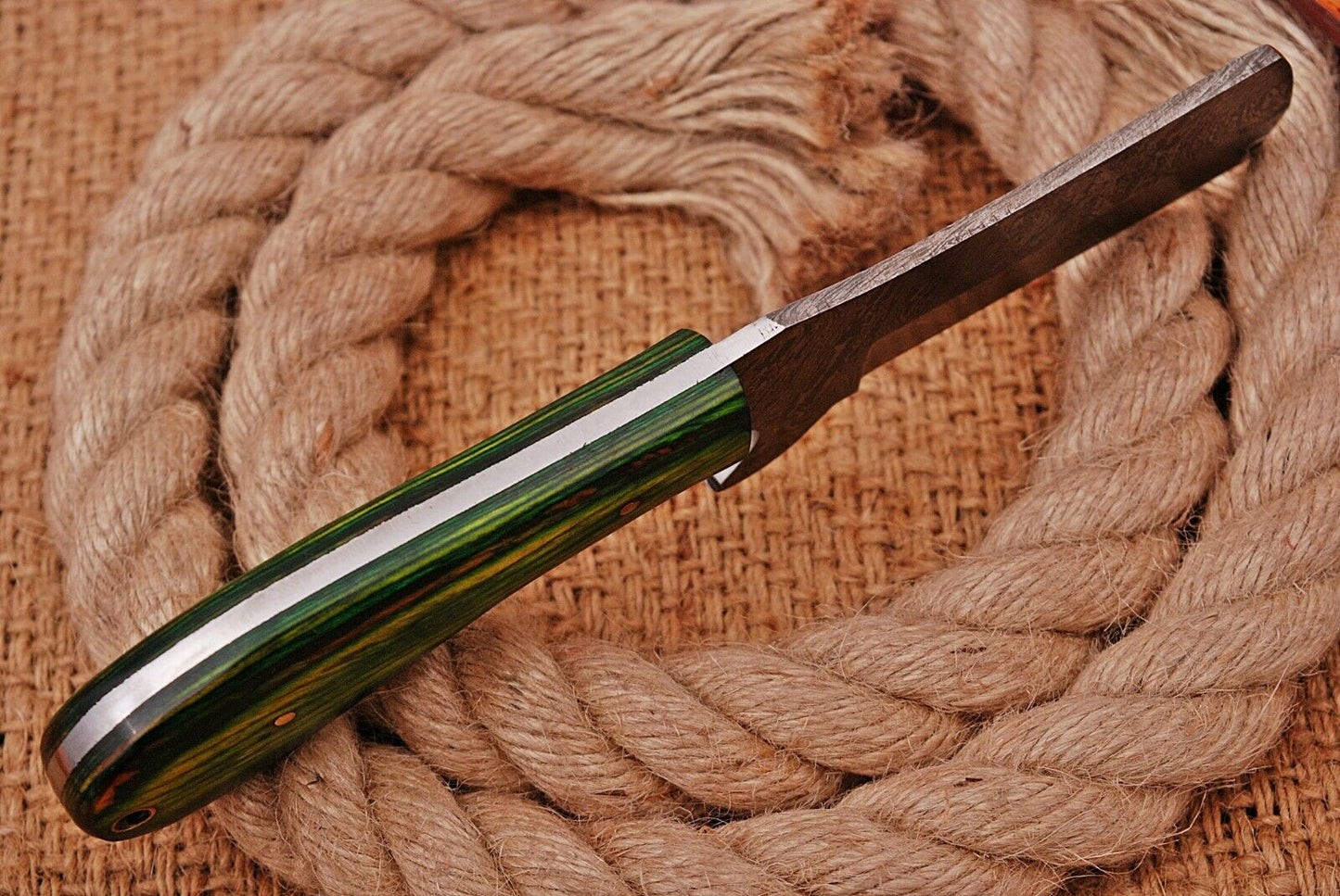 HAND FORGED DAMASCUS STEEL BULL CUTTER/COWBOY KNIFE & PUKKA WOOD HANDLE - SUSA KNIVES