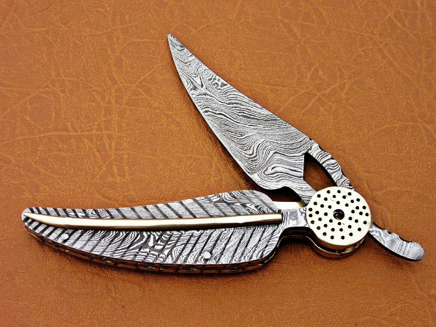 CUSTOM HAND MADE DAMASCUS STEEL LEAF FOLDING POCKET KNIFE - SUSA KNIVES