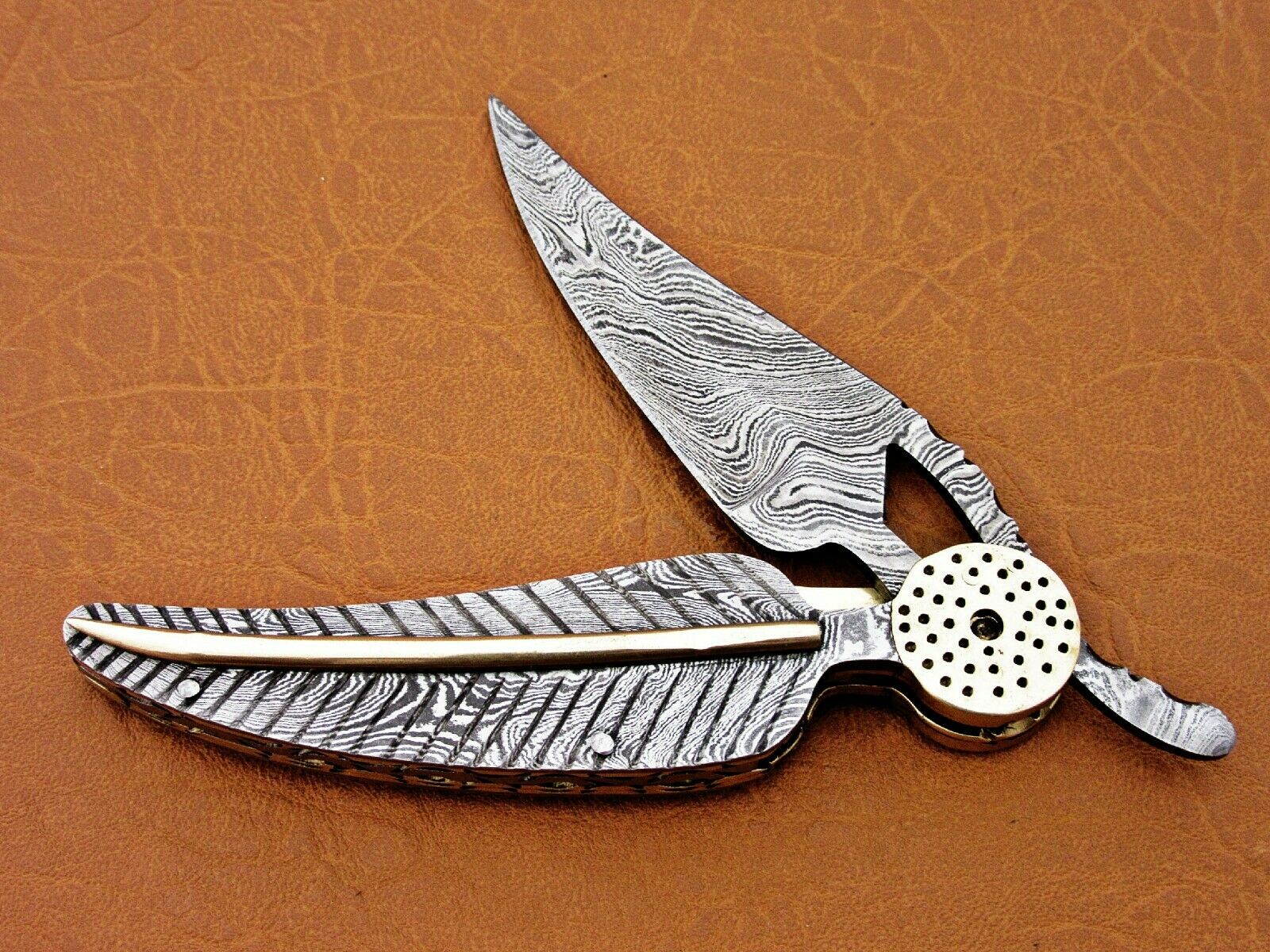 CUSTOM HAND MADE DAMASCUS STEEL LEAF FOLDING POCKET KNIFE - SUSA KNIVES