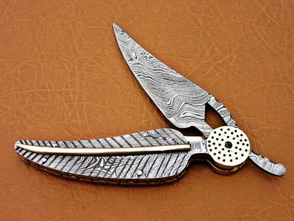 CUSTOM HAND MADE DAMASCUS STEEL LEAF FOLDING POCKET KNIFE - SUSA KNIVES