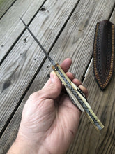 Load image into Gallery viewer, 10”HAND FORGED DAMASCUS STEEL DAGGER BOOT KNIFE W/ STAG &amp; Brass HANDLE - SUSA KNIVES
