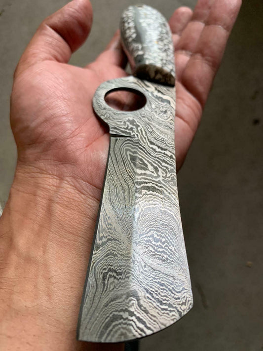 HAND FORGED DAMASCUS STEEL BULL CUTTER/COWBOY KNIFE & RISEN HANDLE - SUSA KNIVES