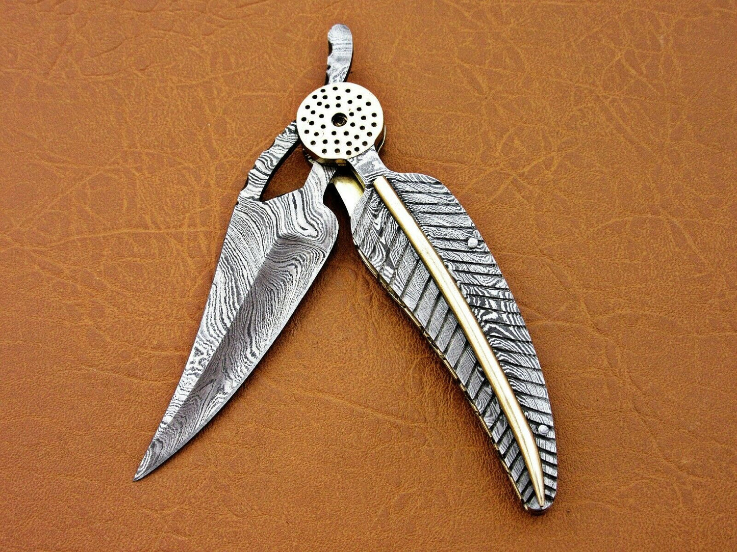 CUSTOM HAND MADE DAMASCUS STEEL LEAF FOLDING POCKET KNIFE - SUSA KNIVES