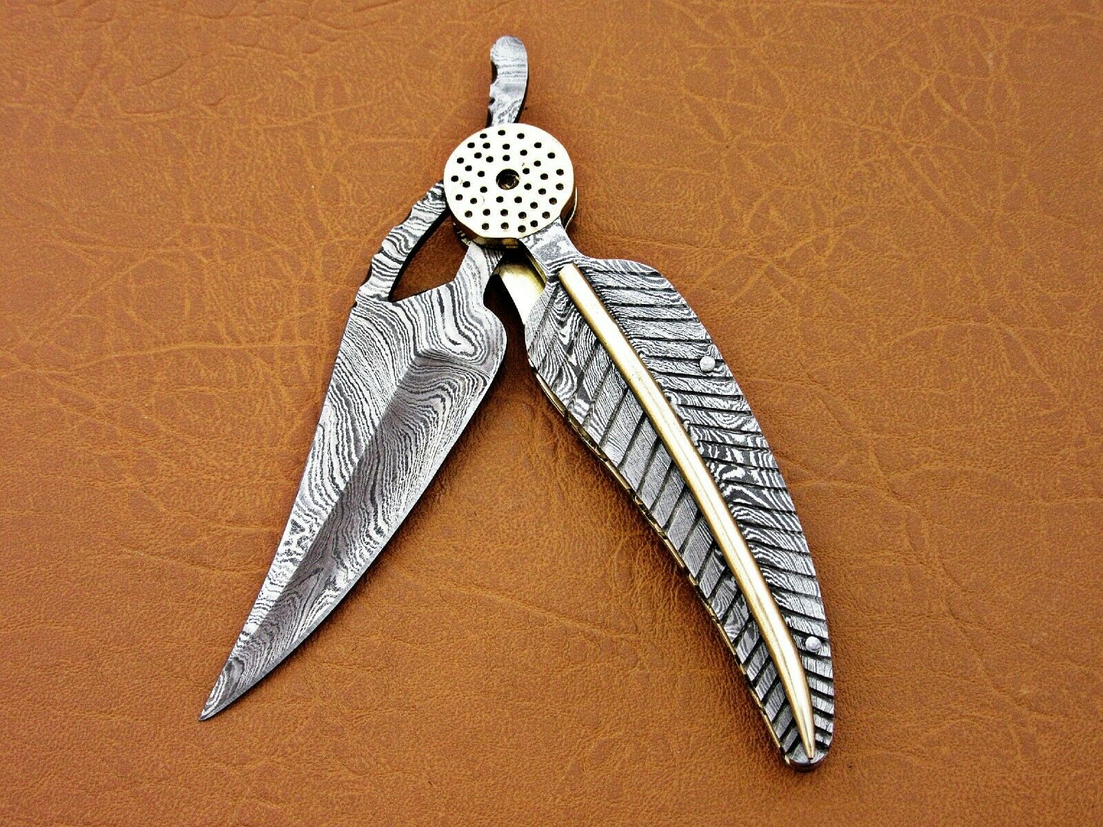 CUSTOM HAND MADE DAMASCUS STEEL LEAF FOLDING POCKET KNIFE - SUSA KNIVES