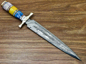 Beautiful Custom Handmade Damascus Steel Dagger Knife "Stained Camel Bone Handle - SUSA KNIVES